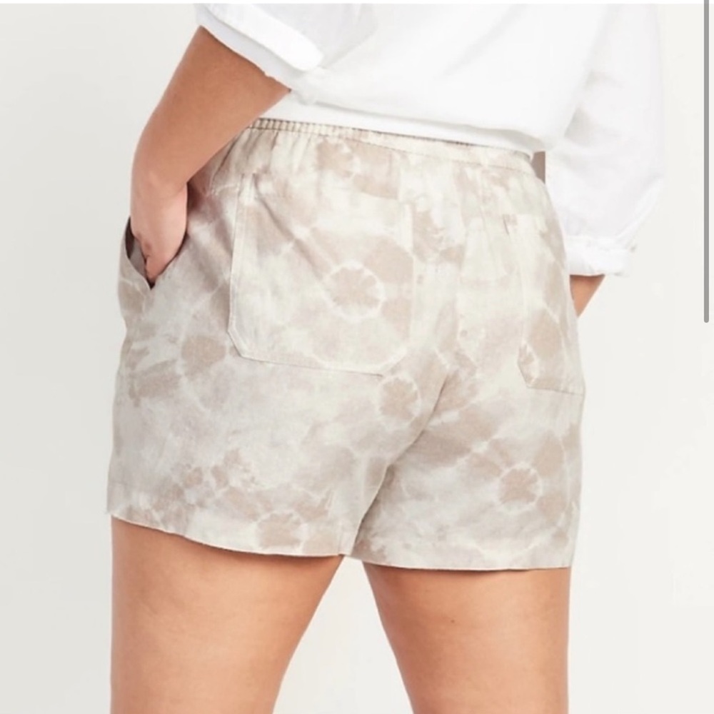 Old Navy Women's Linen Shorts White Tan Tie Dye Elastic Waist, Size XL